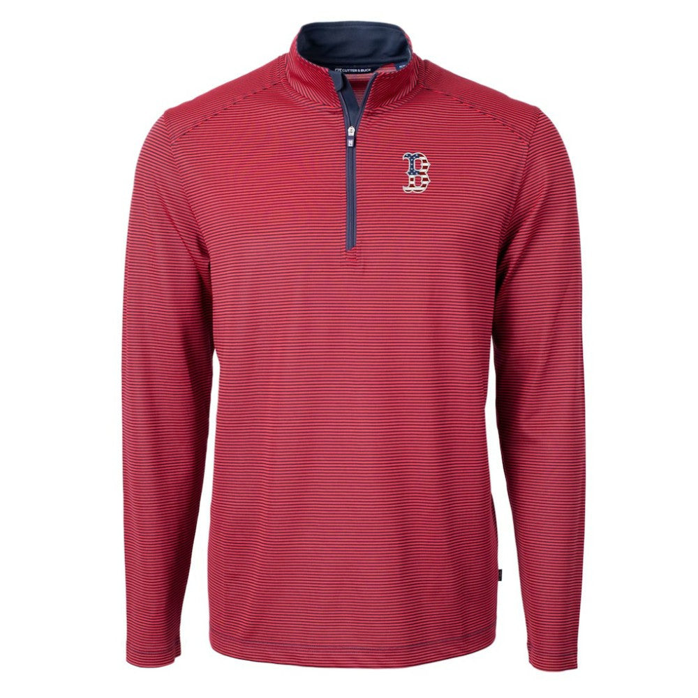 Boston Red Sox Cutter & Buck Americana Logo Virtue Eco Pique Stripe Recycled Quarter-Zip Pullover Top - MLB Pullover