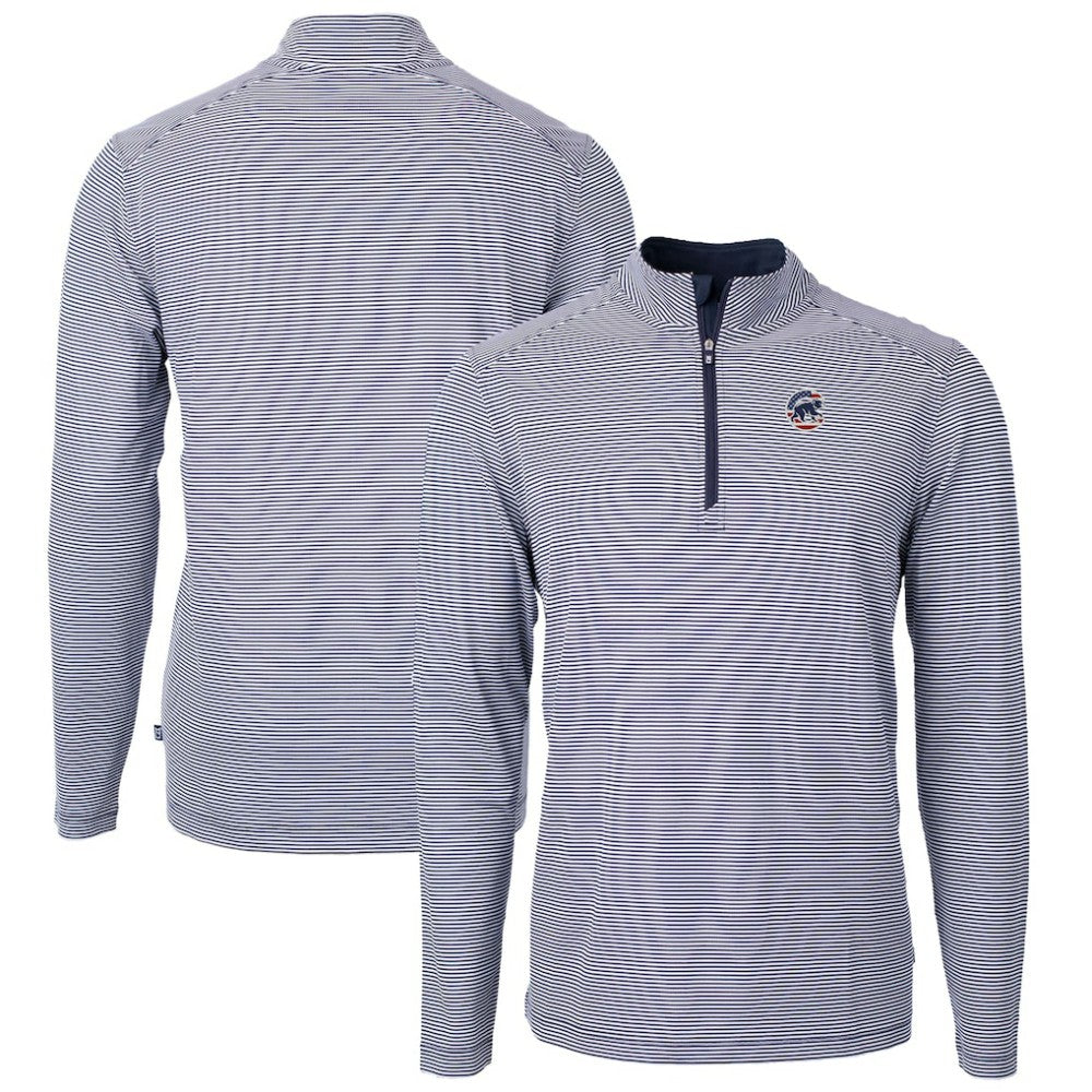 Chicago Cubs Cutter & Buck Americana Logo Virtue Eco Pique Stripe Recycled Quarter-Zip Pullover Top - MLB Pullover