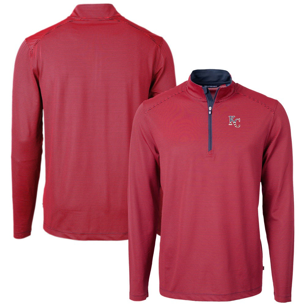 Kansas City Royals Cutter & Buck Americana Logo Virtue Eco Pique Stripe Recycled Quarter-Zip Pullover Top - MLB Pullover