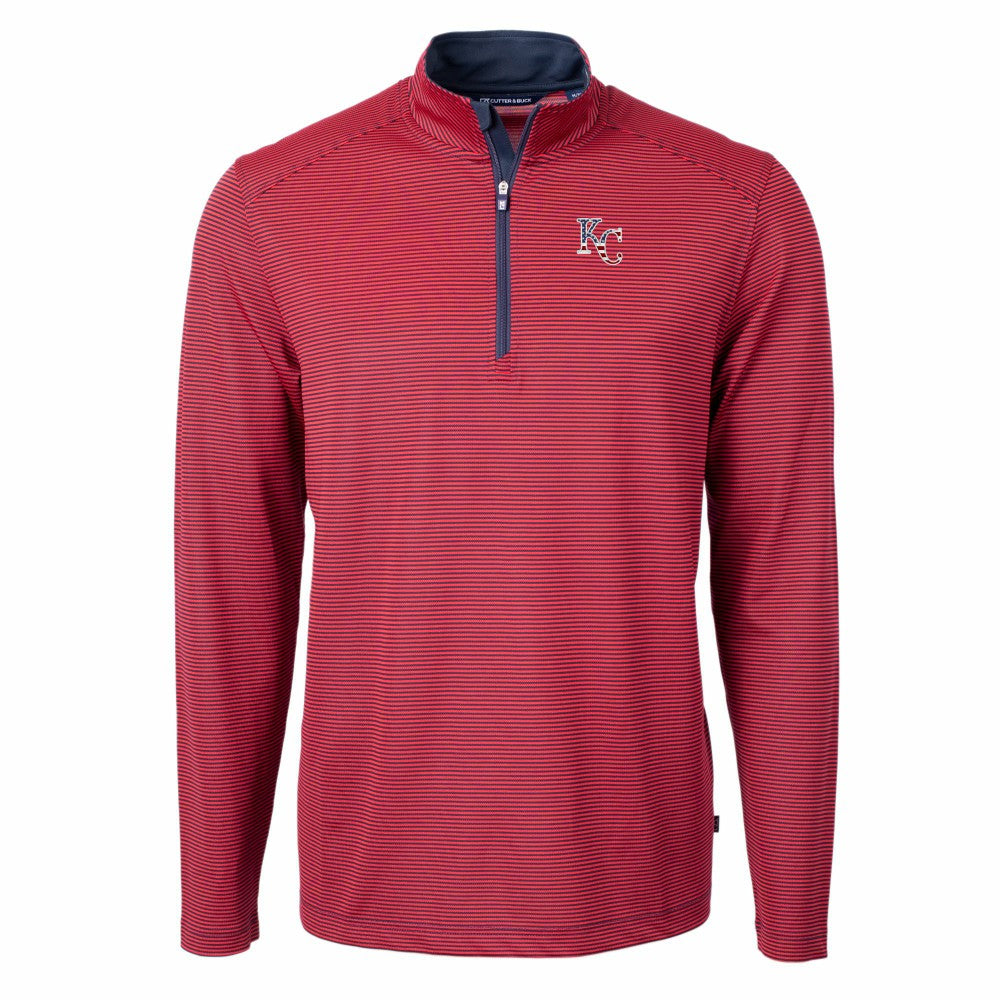 Kansas City Royals Cutter & Buck Americana Logo Virtue Eco Pique Stripe Recycled Quarter-Zip Pullover Top - MLB Pullover