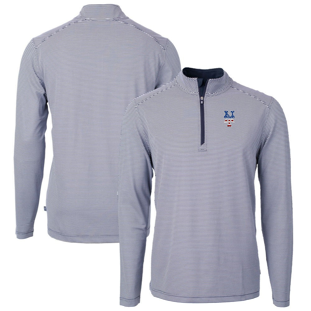 New York Mets Cutter & Buck Americana Logo Virtue Eco Pique Stripe Recycled Quarter-Zip Pullover Top - MLB Pullover