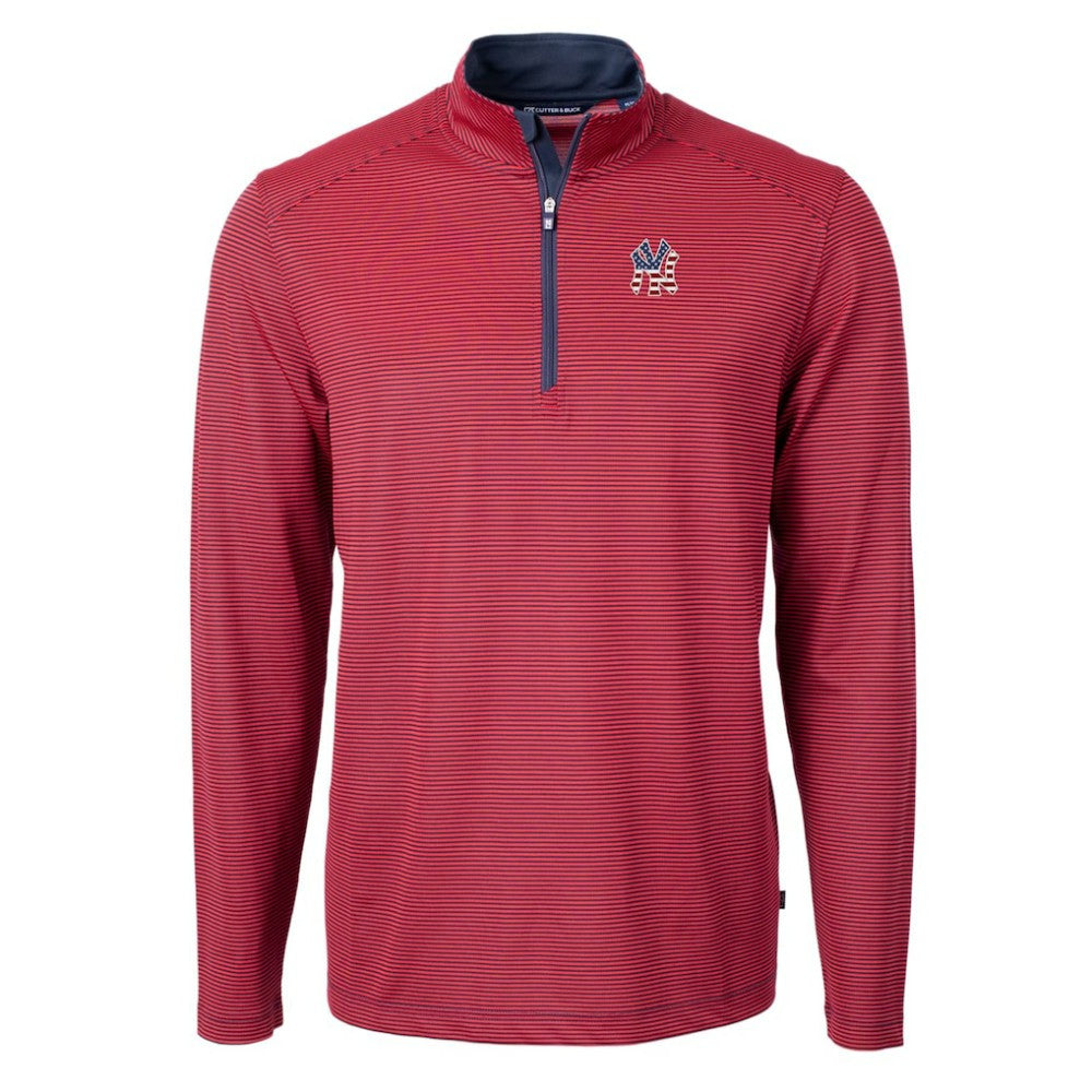 New York Yankees Cutter & Buck Americana Logo Virtue Eco Pique Stripe Recycled Quarter-Zip Pullover Top - MLB Pullover