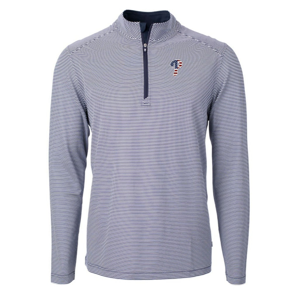 Philadelphia Phillies Cutter & Buck Americana Logo Virtue Eco Pique Stripe Recycled Quarter-Zip Pullover Top - MLB Pullover