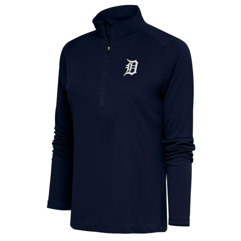 Detroit Tigers Antigua Women's Brushed Metallic Tribute Half-Zip Pullover Top - MLB Pullover
