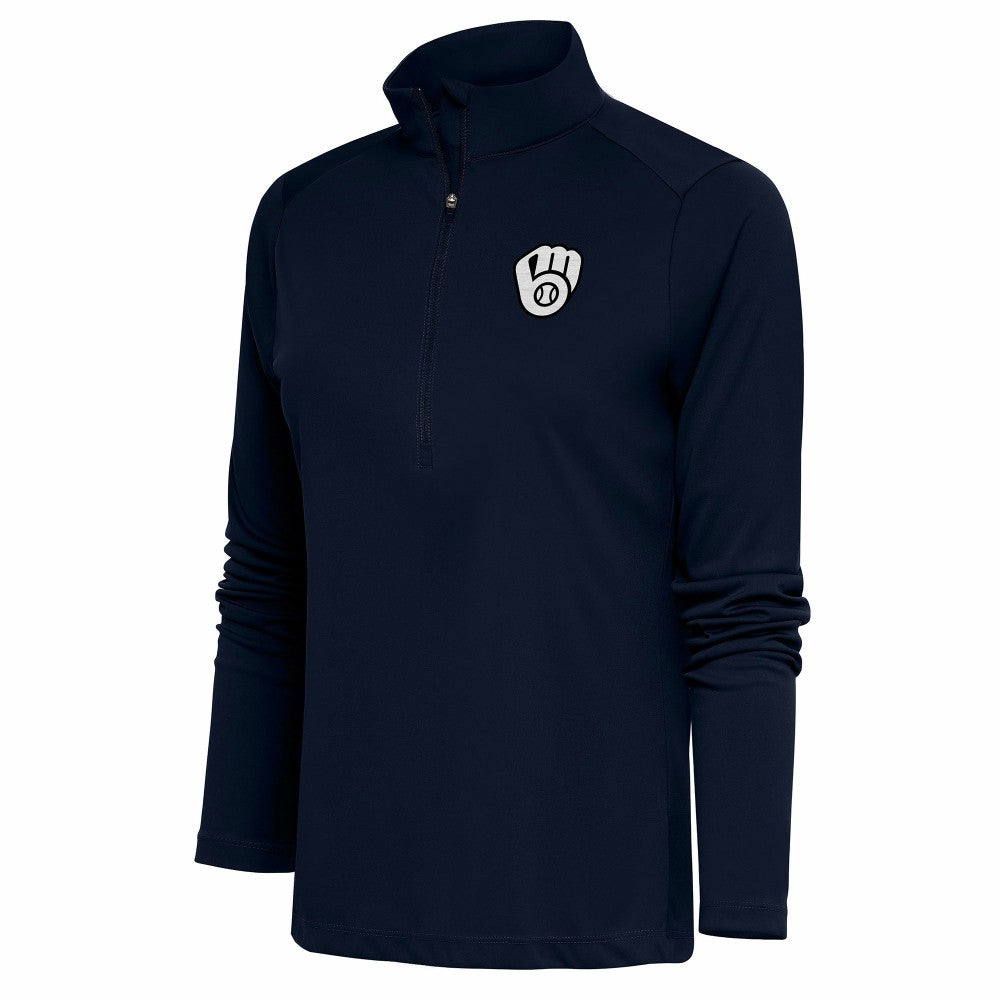 Milwaukee Brewers Antigua Women's Brushed Metallic Tribute Half-Zip Pullover Top - MLB Pullover
