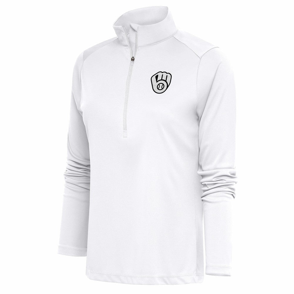 Milwaukee Brewers Antigua Women's Brushed Metallic Tribute Half-Zip Pullover Top - MLB Pullover