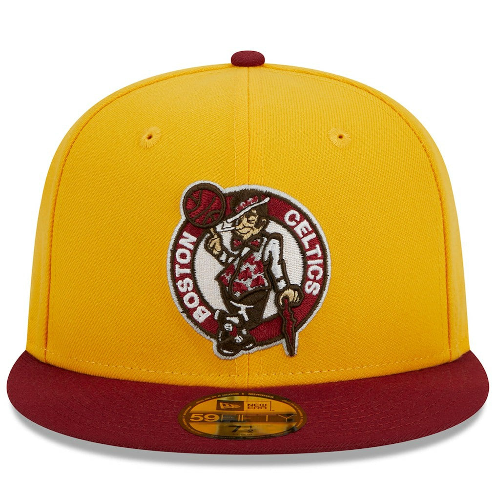 Yellow/Red Boston Celtics Fall Leaves 2-Tone 59FIFTY Fitted Hat | NBA