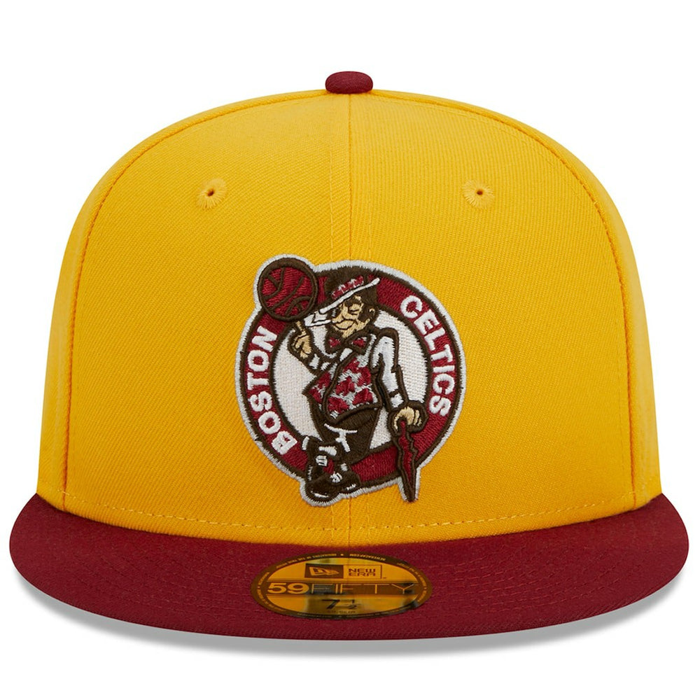 Yellow/Red Boston Celtics Fall Leaves 2-Tone 59FIFTY Fitted Hat | NBA