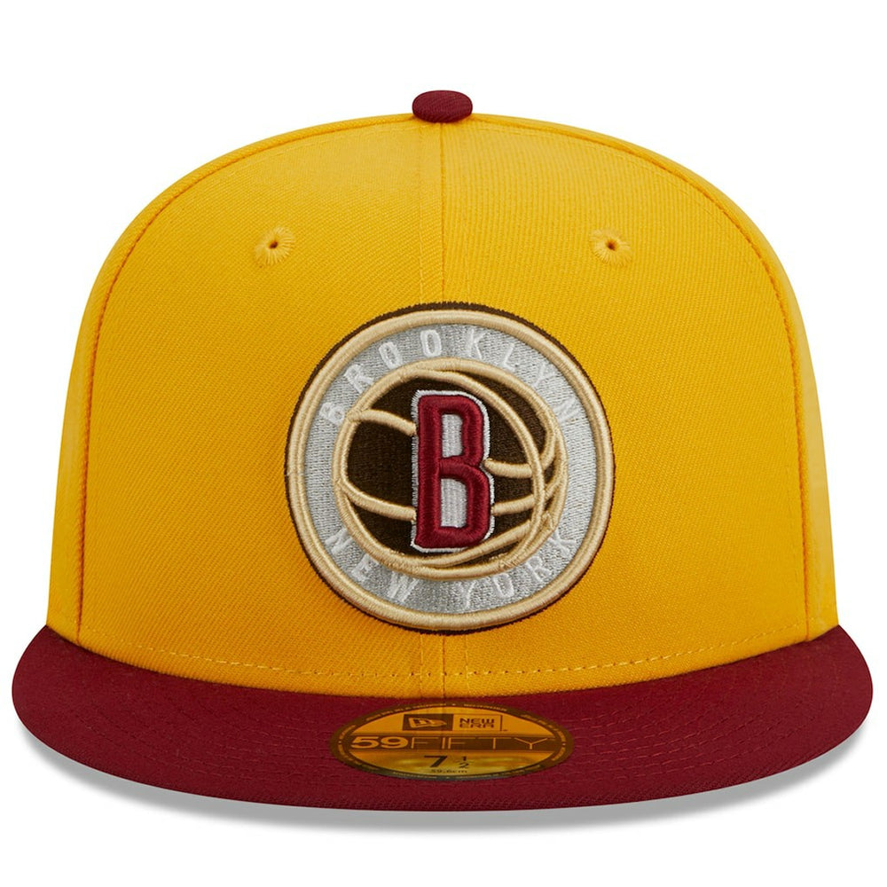 Yellow/Red Brooklyn Nets Fall Leaves 2-Tone 59FIFTY Fitted Hat | NBA