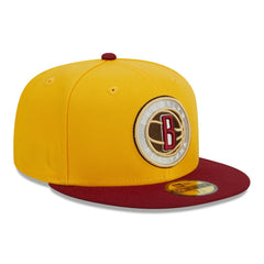 Yellow/Red Brooklyn Nets Fall Leaves 2-Tone 59FIFTY Fitted Hat | NBA
