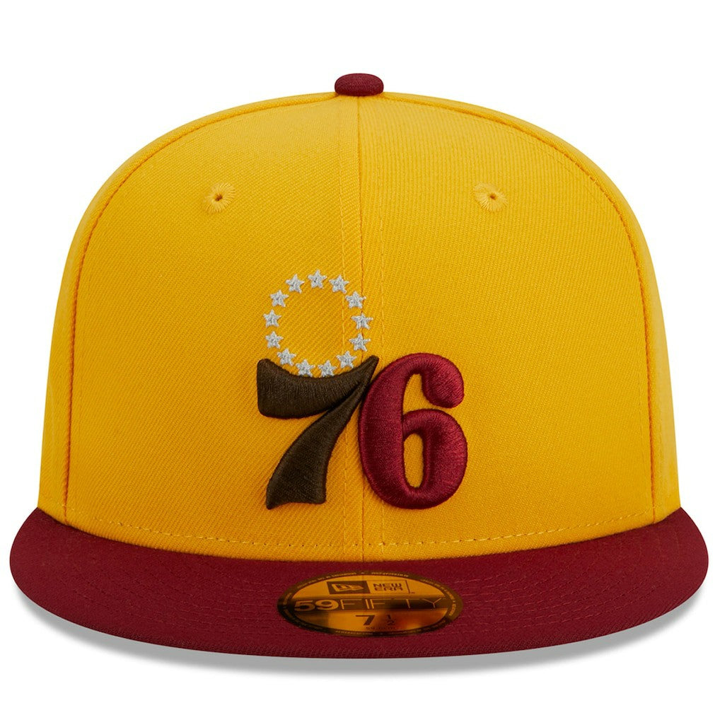 Yellow/Red Philadelphia 76ers Fall Leaves 2-Tone 59FIFTY Fitted Hat | NBA