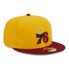 Yellow/Red Philadelphia 76ers Fall Leaves 2-Tone 59FIFTY Fitted Hat | NBA