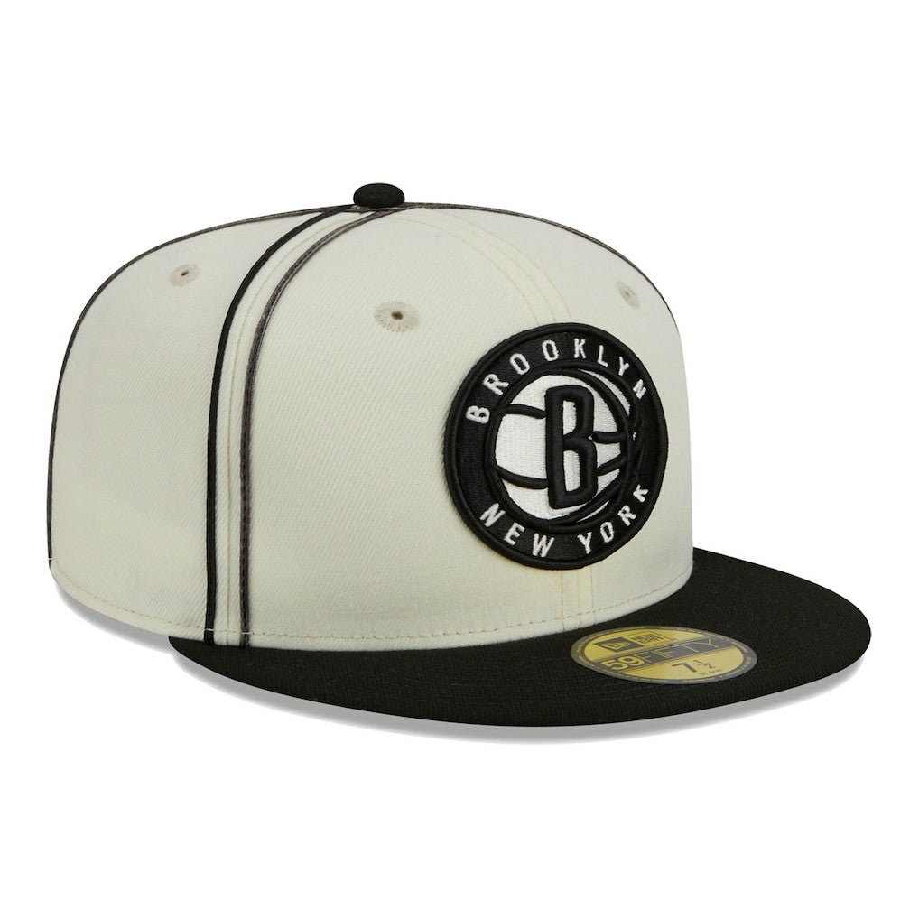 Cream/Black Brooklyn Nets Piping 2-Tone 59FIFTY Fitted Hat | NBA