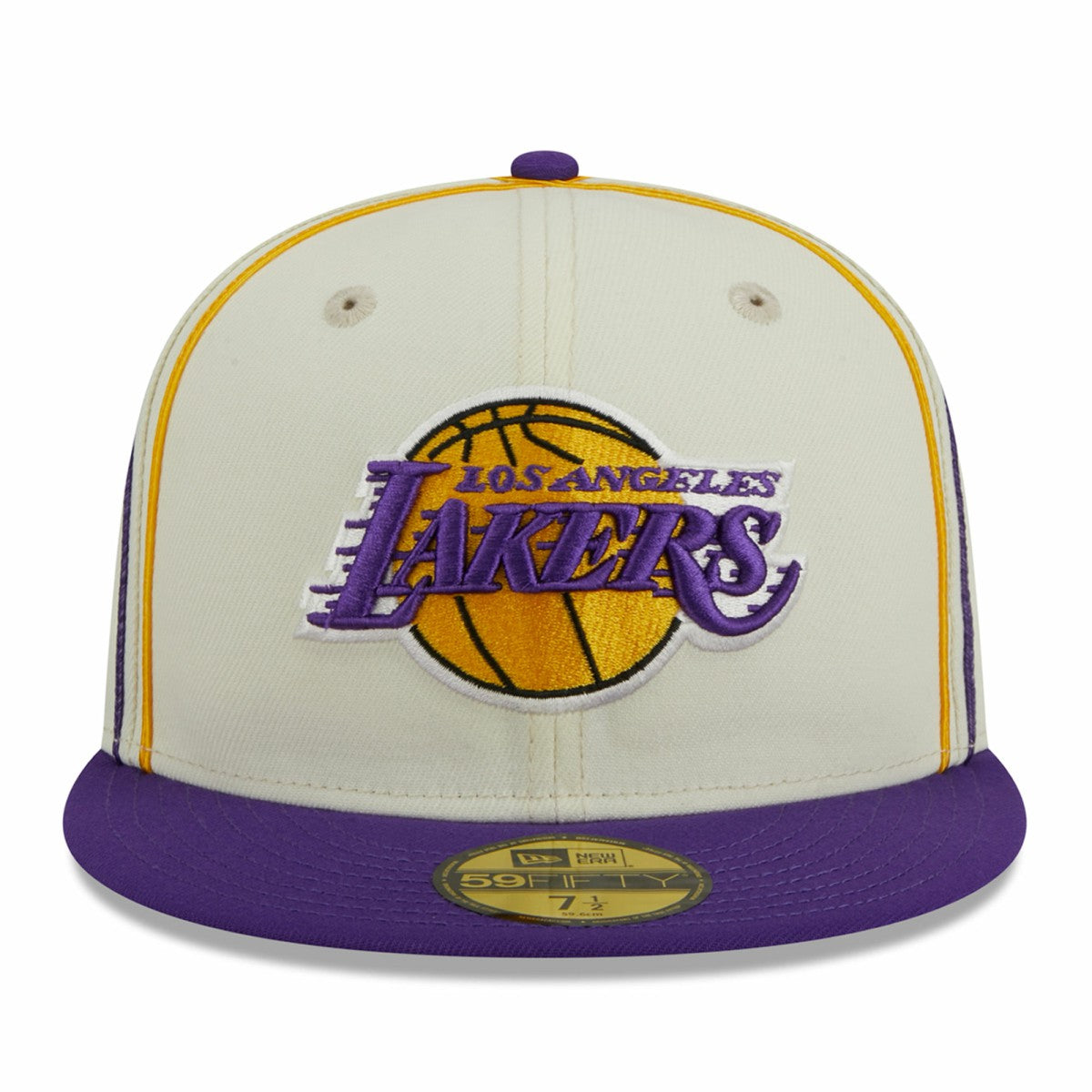 Cream/Purple Los Angeles Lakers Piping 2-Tone 59FIFTY Fitted Hat | NBA