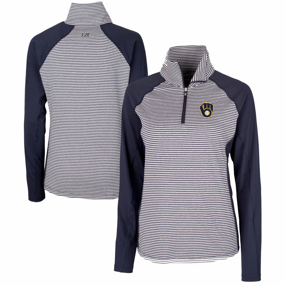 Milwaukee Brewers Cutter & Buck Women's DryTec Forge Tonal Stripe Half-Zip Top - MLB Tops