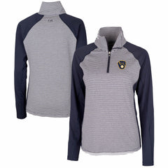 Milwaukee Brewers Cutter & Buck Women's DryTec Forge Tonal Stripe Half-Zip Top - MLB Tops