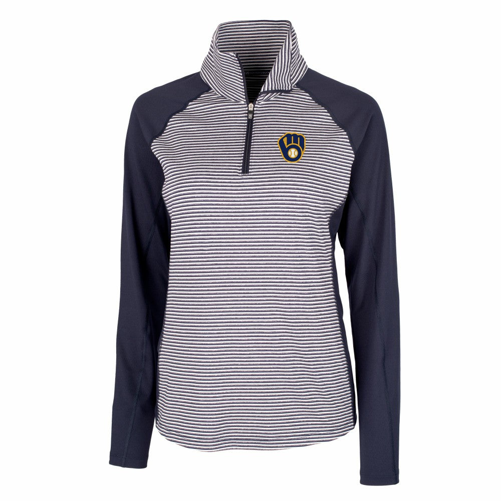 Milwaukee Brewers Cutter & Buck Women's DryTec Forge Tonal Stripe Half-Zip Top - MLB Tops