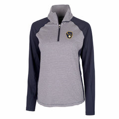 Milwaukee Brewers Cutter & Buck Women's DryTec Forge Tonal Stripe Half-Zip Top - MLB Tops