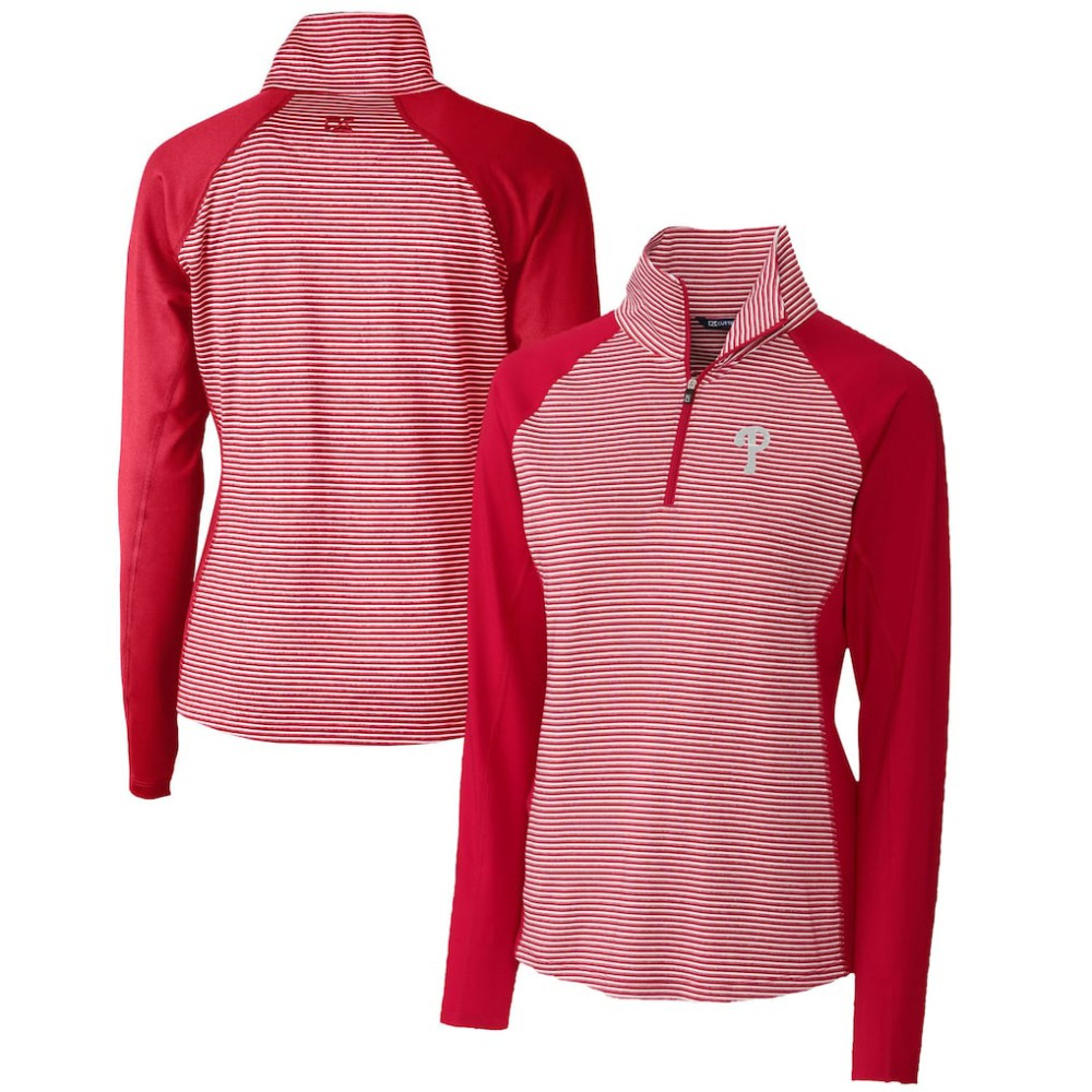 Philadelphia Phillies Cutter & Buck Women's DryTec Forge Tonal Stripe Half-Zip Top - MLB Tops