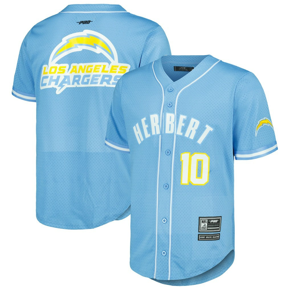 Los Angeles Chargers Justin Herbert  Pro Standard Mesh Baseball Button-Up T-Shirt | NFL US