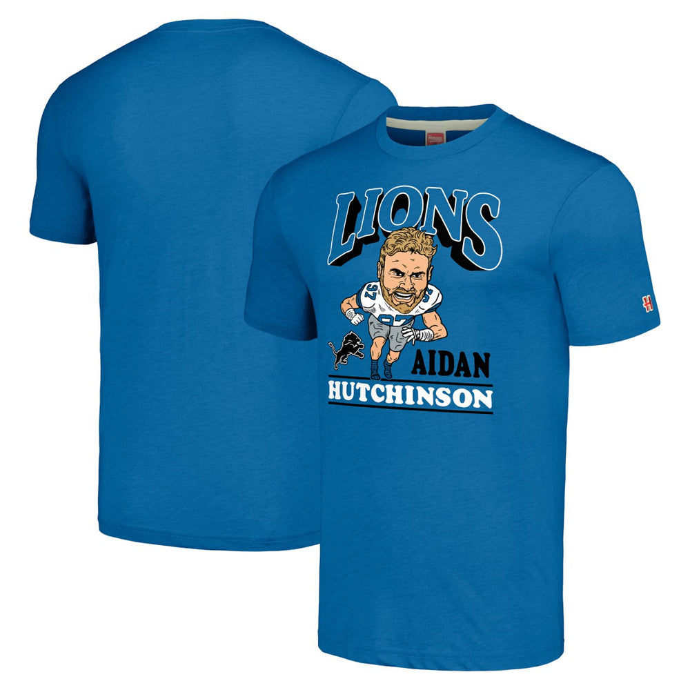 Detroit Lions Aidan Hutchinson  Homage Unisex Caricature Player Tri-Blend T-Shirt | NFL Discount