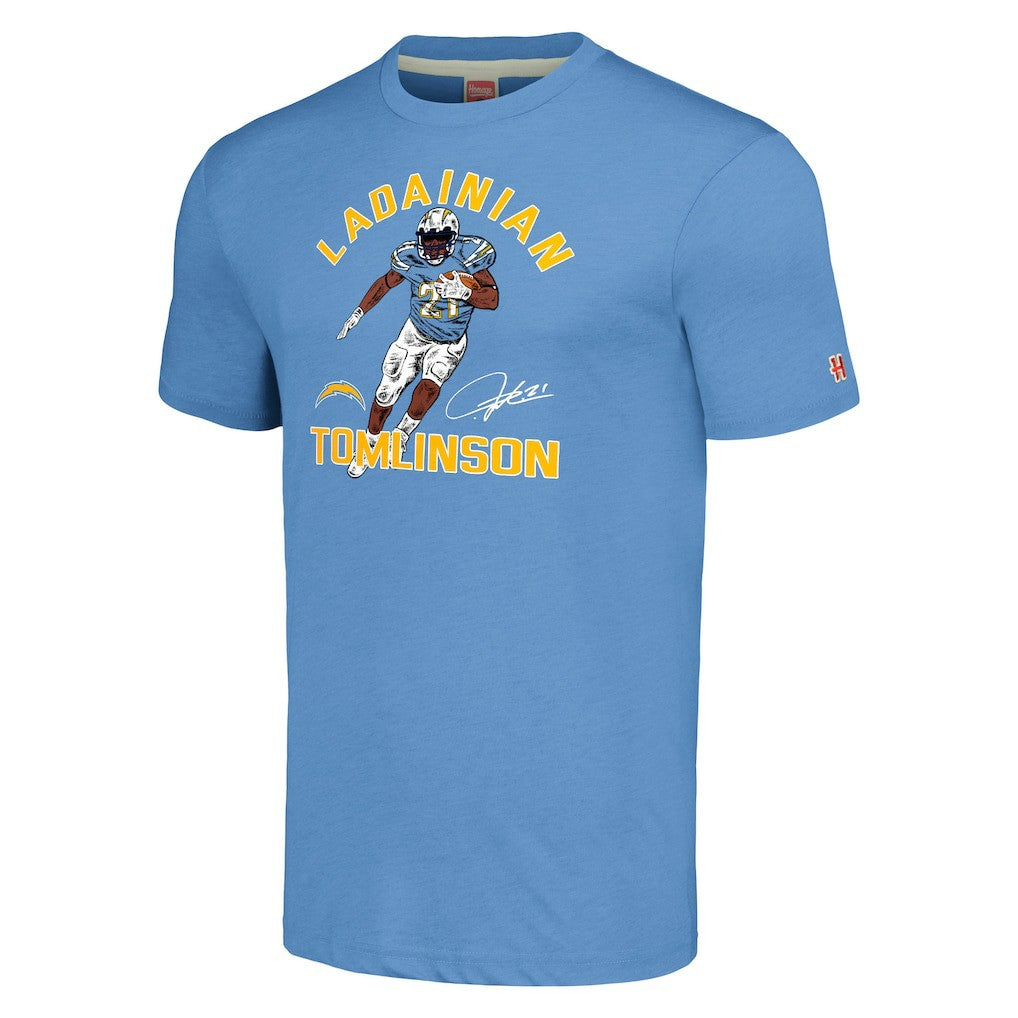 Los Angeles Chargers LaDainian Tomlinson  Homage Unisex Unisex Caricature Retired Player Tri-Blend T-Shirt | NFL New
