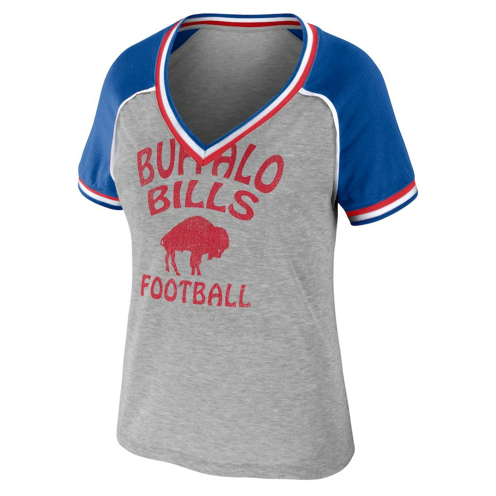 Buffalo Bills WEAR by Erin Andrews Women's Cropped Raglan Throwback V-Neck T-Shirt | NFL Discount