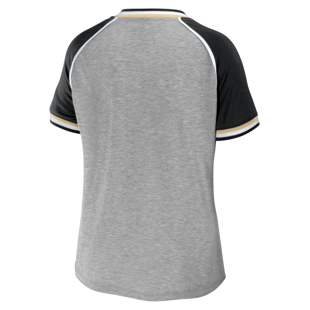 New Orleans Saints WEAR by Erin Andrews Women's Cropped Raglan Throwback V-Neck T-Shirt | NFL Sale