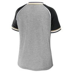 New Orleans Saints WEAR by Erin Andrews Women's Cropped Raglan Throwback V-Neck T-Shirt | NFL Sale