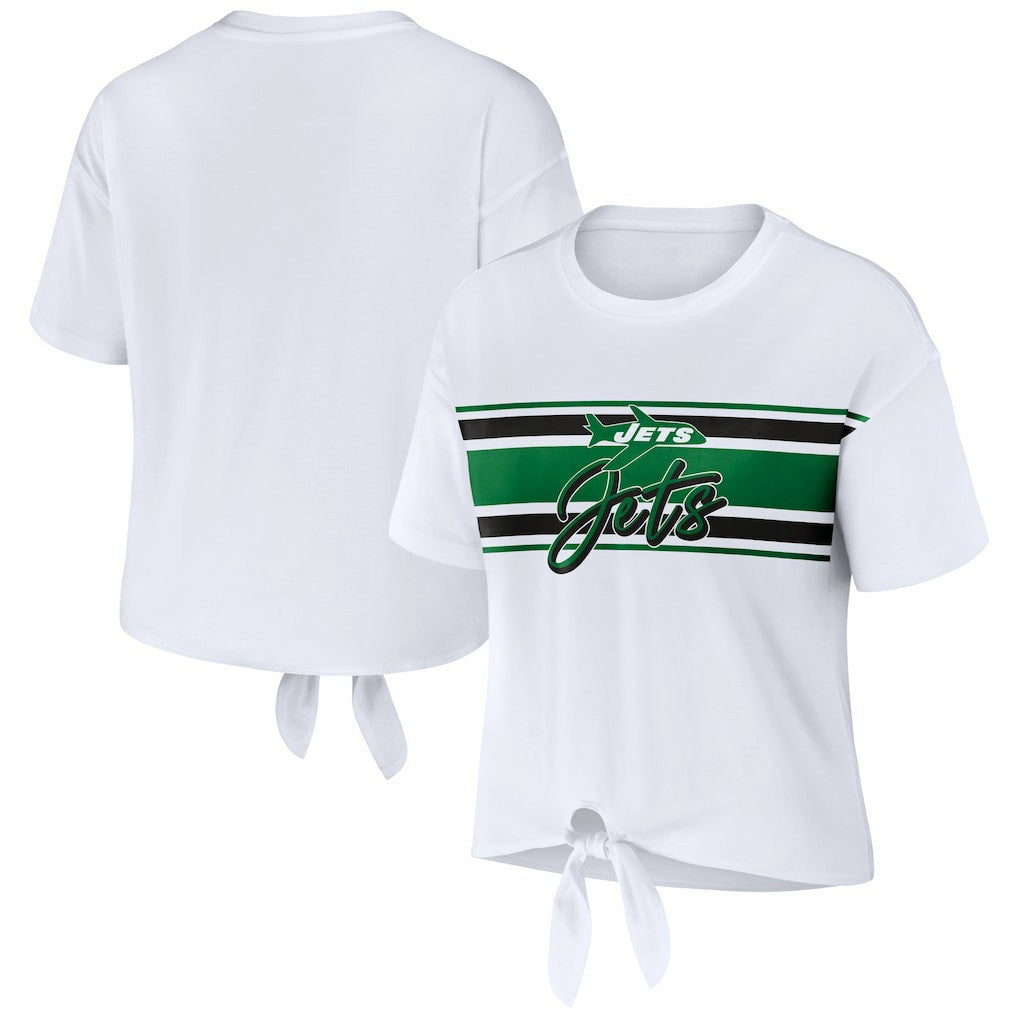 New York Jets WEAR by Erin Andrews Women's Front Tie Retro T-Shirt | NFL Online