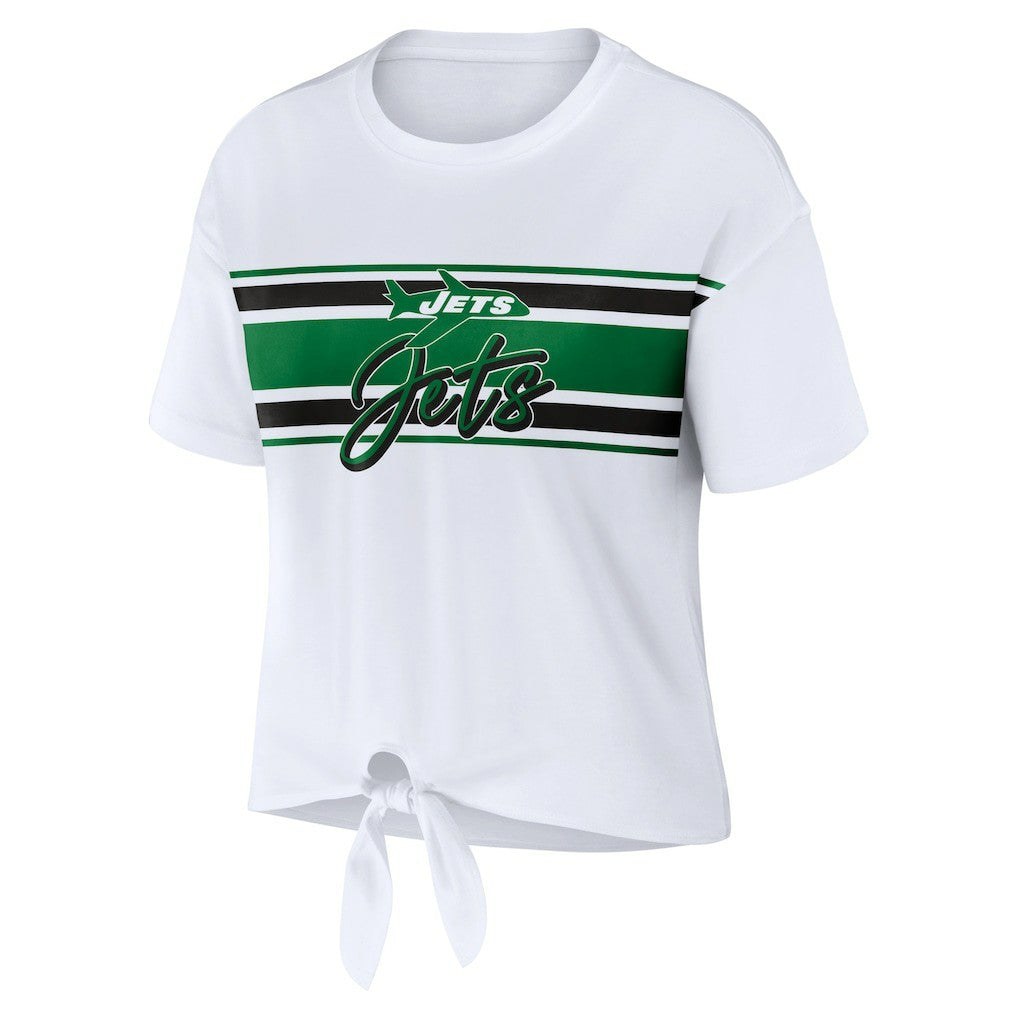 New York Jets WEAR by Erin Andrews Women's Front Tie Retro T-Shirt | NFL Online