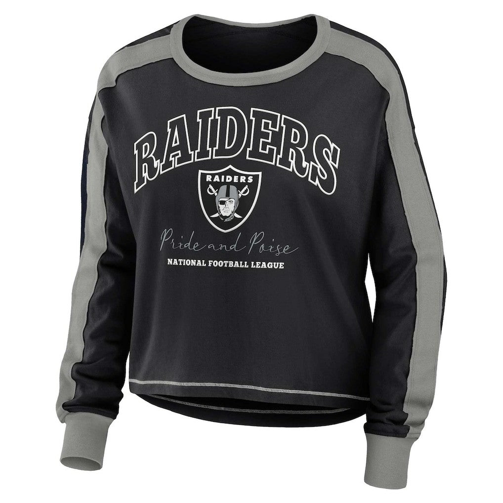 Las Vegas Raiders WEAR by Erin Andrews Women's Color Block Modest Crop Long Sleeve T-Shirt | NFL Sale