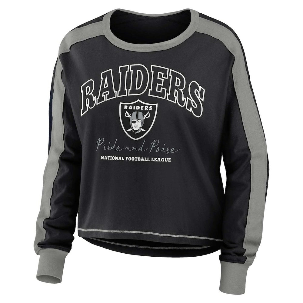 Las Vegas Raiders WEAR by Erin Andrews Women's Color Block Modest Crop Long Sleeve T-Shirt | NFL Sale