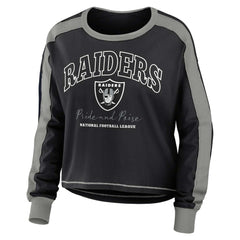 Las Vegas Raiders WEAR by Erin Andrews Women's Color Block Modest Crop Long Sleeve T-Shirt | NFL Sale