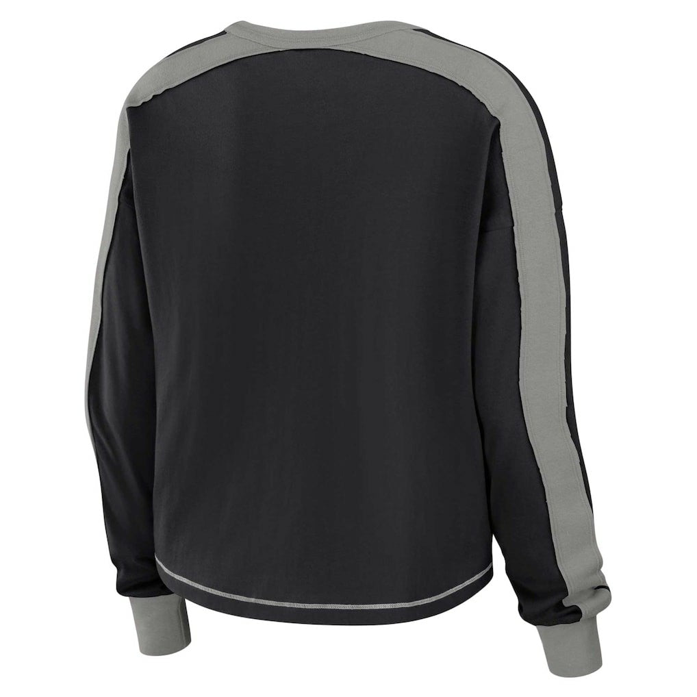 Las Vegas Raiders WEAR by Erin Andrews Women's Color Block Modest Crop Long Sleeve T-Shirt | NFL Sale