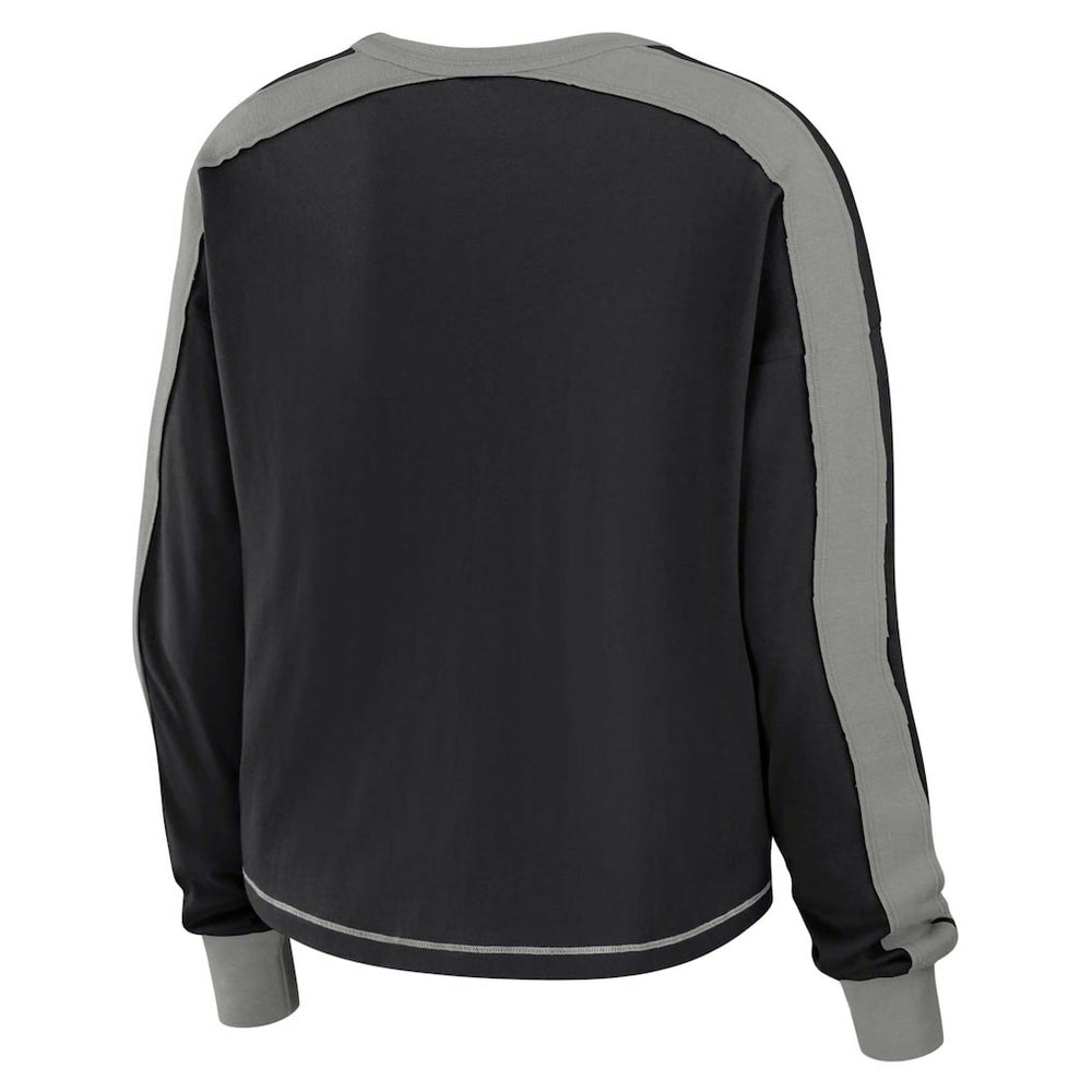 Las Vegas Raiders WEAR by Erin Andrews Women's Color Block Modest Crop Long Sleeve T-Shirt | NFL Sale