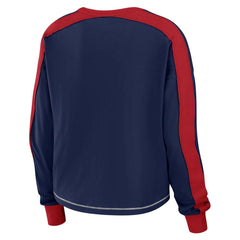 New England Patriots WEAR by Erin Andrews Women's Color Block Modest Crop Long Sleeve T-Shirt | NFL Sale