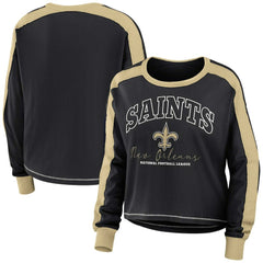 New Orleans Saints WEAR by Erin Andrews Women's Color Block Modest Crop Long Sleeve T-Shirt | NFL Discount