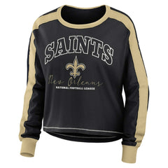 New Orleans Saints WEAR by Erin Andrews Women's Color Block Modest Crop Long Sleeve T-Shirt | NFL Discount