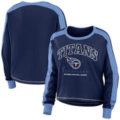 Tennessee Titans WEAR by Erin Andrews Women's Color Block Modest Crop Long Sleeve T-Shirt | NFL Near me