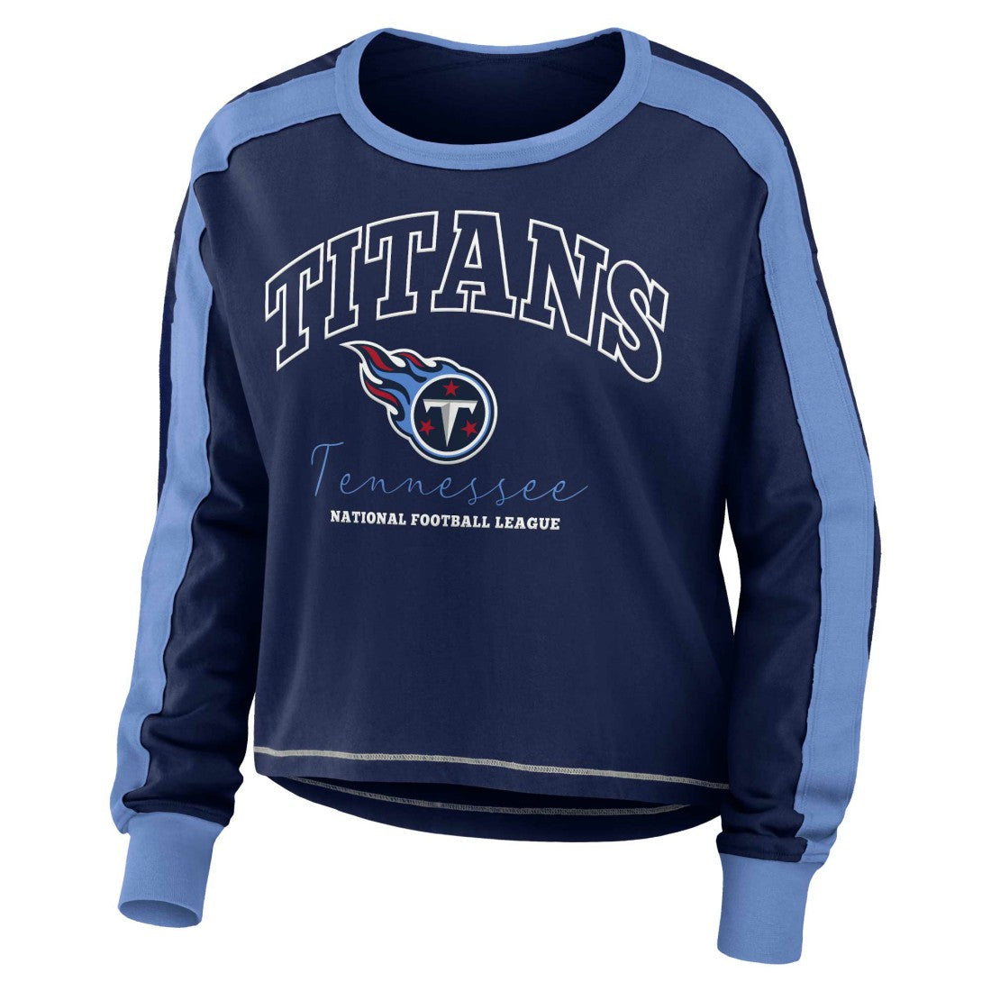 Tennessee Titans WEAR by Erin Andrews Women's Color Block Modest Crop Long Sleeve T-Shirt | NFL Near me