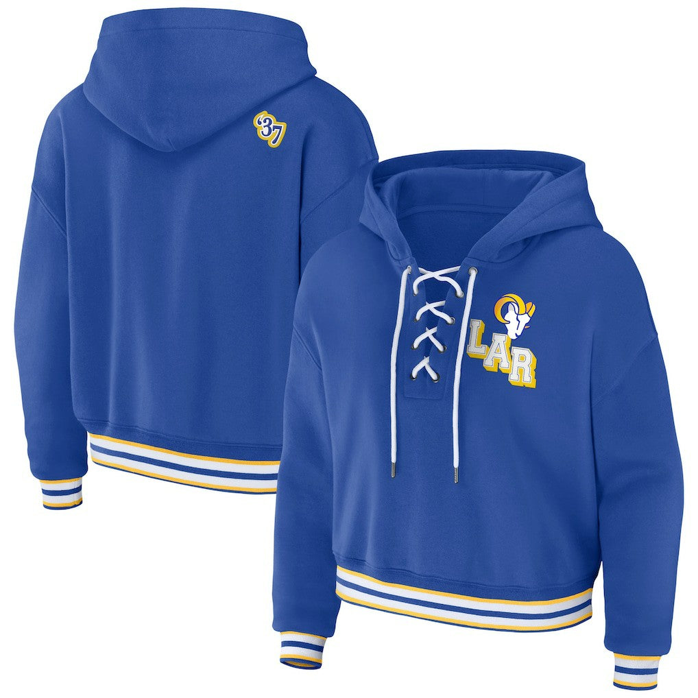 Los Angeles Rams WEAR by Erin Andrews Women's Lace-Up Pullover Hoodie | NFL Sale