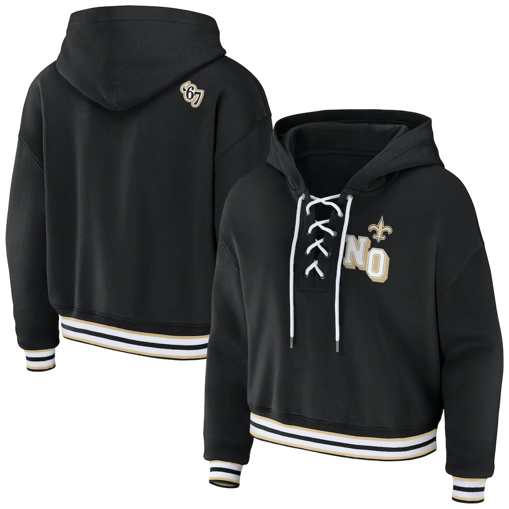 New Orleans Saints WEAR by Erin Andrews Women's Lace-Up Pullover Hoodie | NFL Outlet