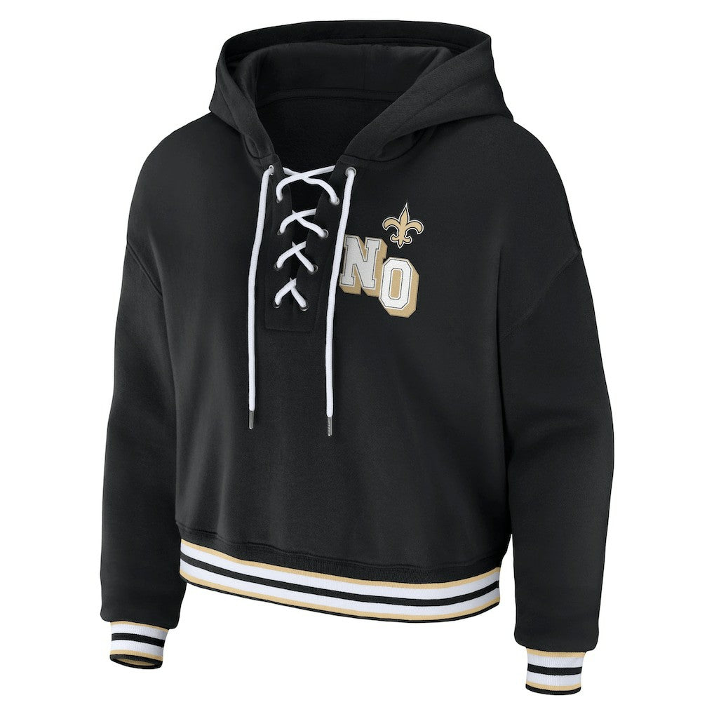 New Orleans Saints WEAR by Erin Andrews Women's Lace-Up Pullover Hoodie | NFL Outlet