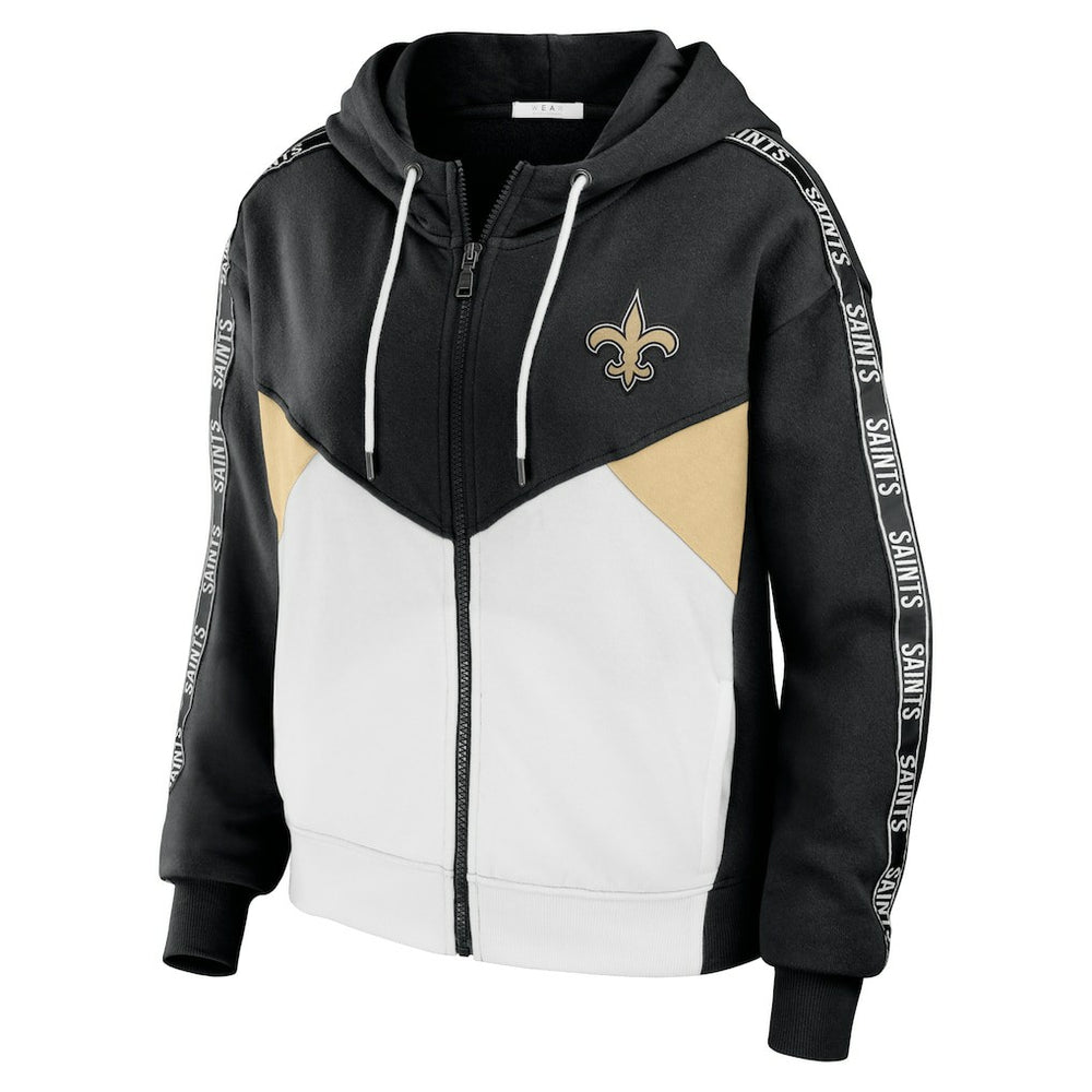 New Orleans Saints WEAR by Erin Andrews Women's Color Block Light Weight Modest Crop Full-Zip Hoodie | NFL Near me