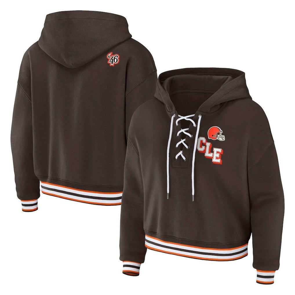 Cleveland Browns WEAR by Erin Andrews Women's Plus Size Lace-Up Pullover Hoodie | NFL Discount