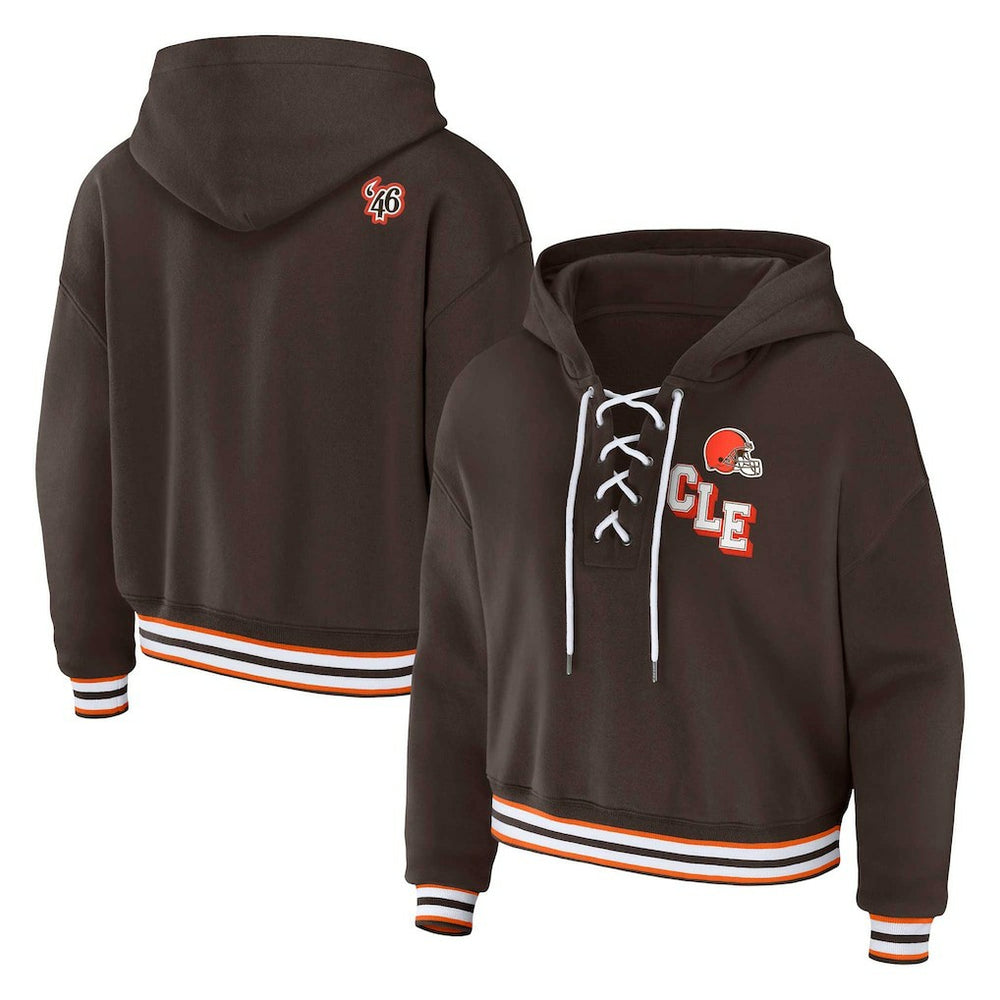 Cleveland Browns WEAR by Erin Andrews Women's Plus Size Lace-Up Pullover Hoodie | NFL Discount