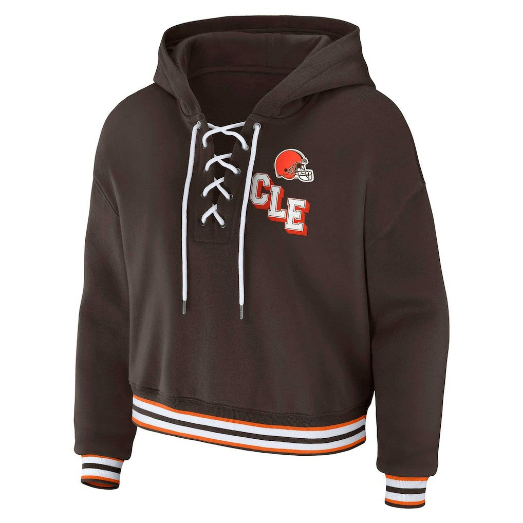 Cleveland Browns WEAR by Erin Andrews Women's Plus Size Lace-Up Pullover Hoodie | NFL Discount