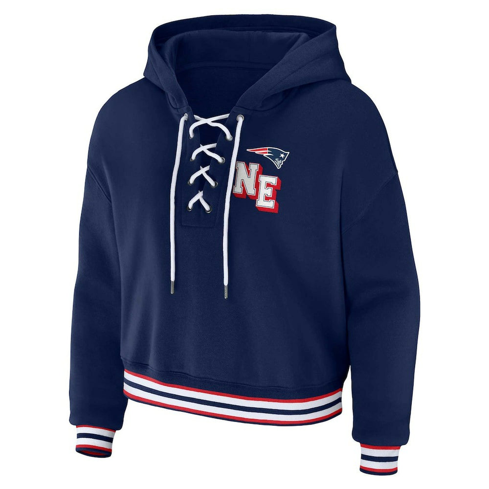 New England Patriots WEAR by Erin Andrews Women's Plus Size Lace-Up Pullover Hoodie | NFL Outlet