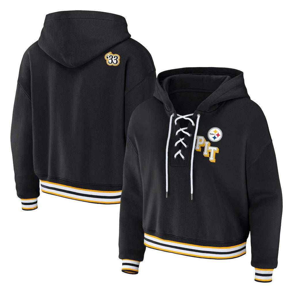 Pittsburgh Steelers WEAR by Erin Andrews Women's Plus Size Lace-Up Pullover Hoodie | NFL Near me